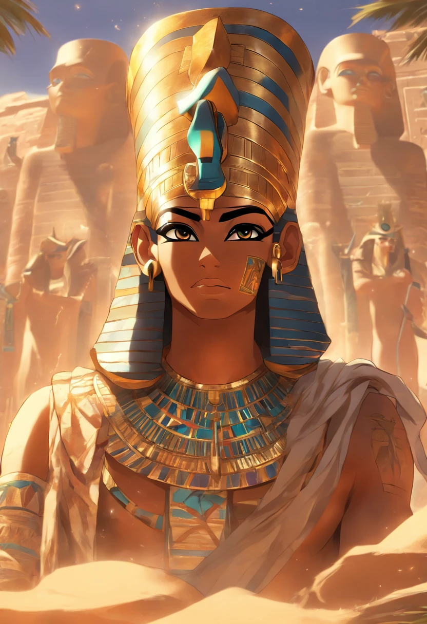 (((Egyptian god))) best quality, ultra-high resolution, CG detalhado 4K, piece of master,Seth,Deus do Caos, Egyptian mythology,expression of evil,egyptian clothes, deserto,((brother of Osiris) ) , esthetic, Beautiful image, centralizado na tela, oasis in the background