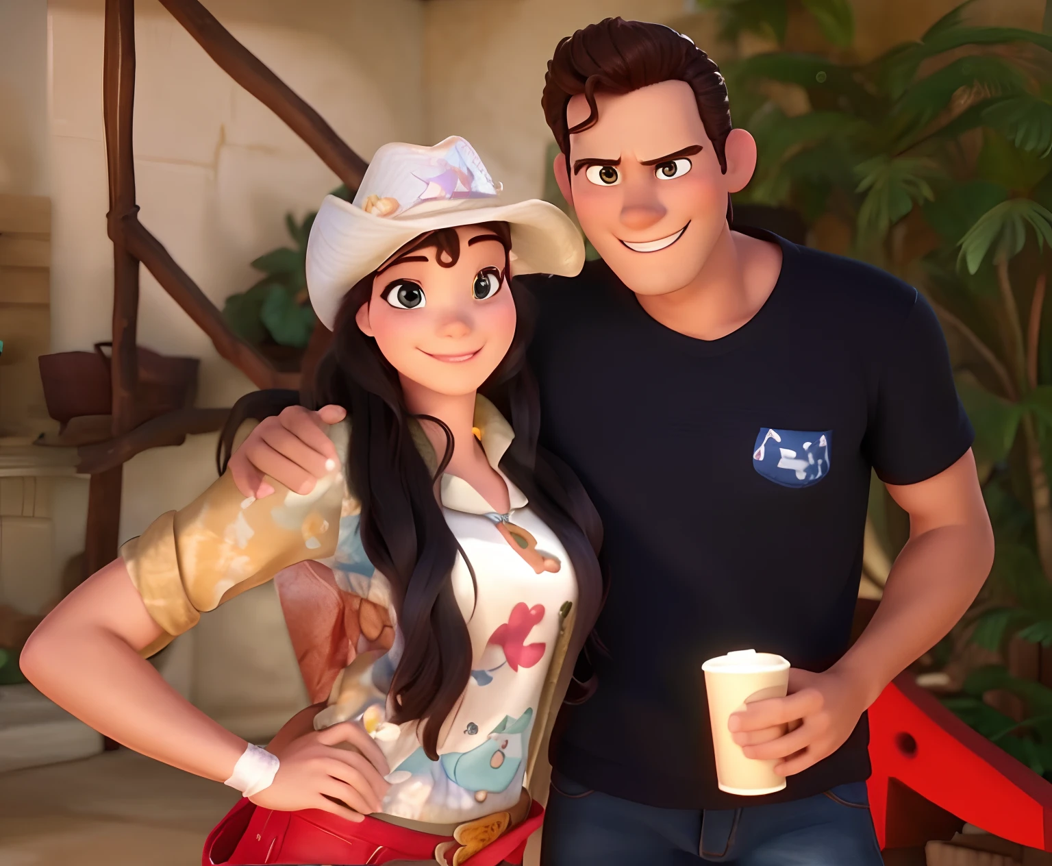um casal cowboy estilo disney pixar, alta qualidade, melhor qualidade
