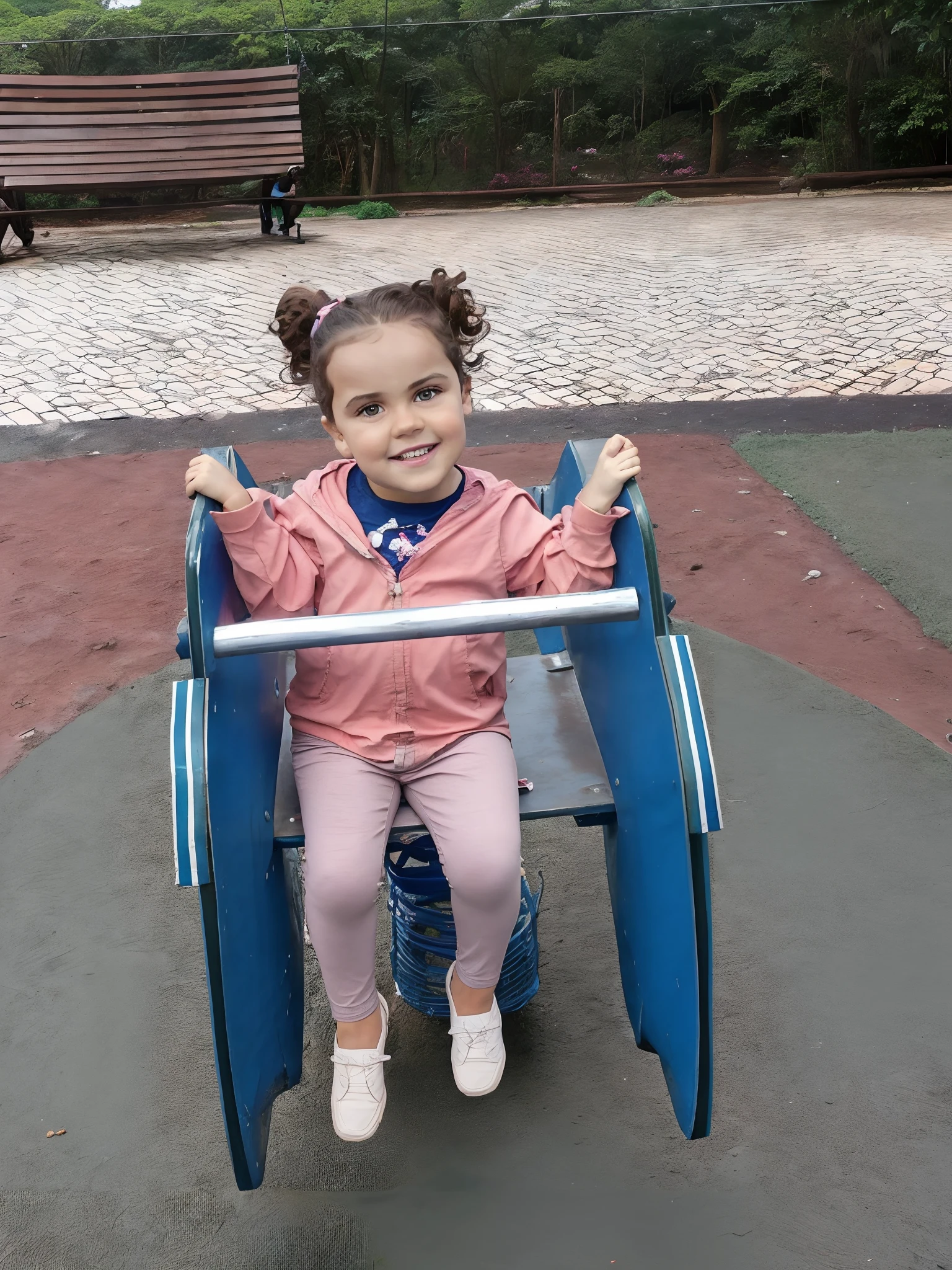 There's a girl who's sitting on a swing, no parque, divertindo-se, em um parque, no Parque, rodopiando, com um parque ao fundo, Caminhando no Parque, Divirta-se, Divertindo-se ao sol, com um parque nos fundos, no parque em um belo dia