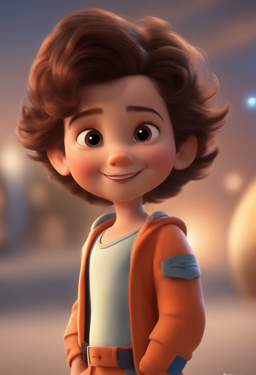 a happy cute ??? standing short hair, vestindo uma fantasia espacial, , fundo branco, barnet, Tom, Estilo Pixar, ....3d, desenhos animados, rosto detalhado, asymmetrical 16k
