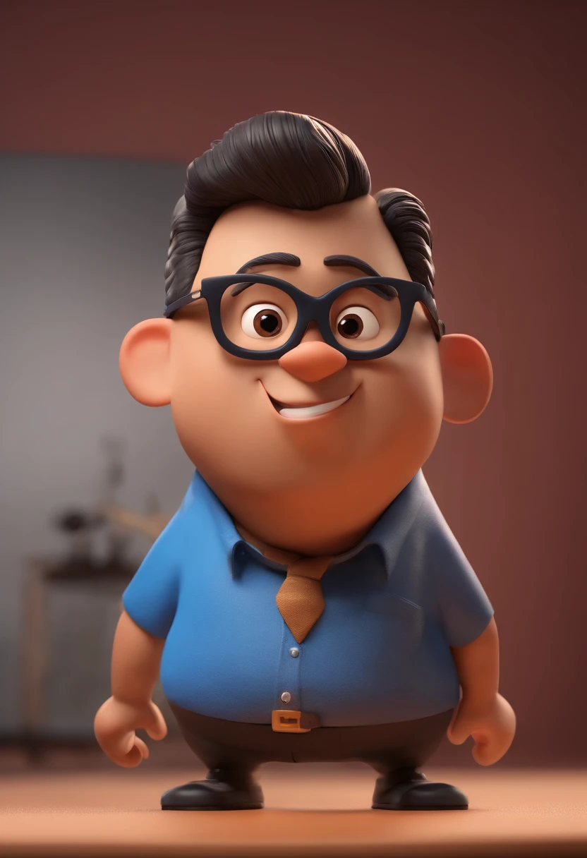 Cartoon character of a man wearing black glasses and a blue shirt, um personagem animado, Caractere estilizado, animation style rendering, 3D estilizado, Arnold Maya render, 3 d render stylized, toon render keyshot, Personagem 3D, Personagem 3D, 3d rendering stylized, 3 d character render, personagem de desenho animado, Personagem de close up, Pose de personagem, (Estilo Pixar) (master part:1.2) (Bokeh) (best quality) (pele detalhada) (textura detalhada) (8k) (argila) (Cinematic lighting) (foco nítido,Senta e vaza a parte superior do corpo