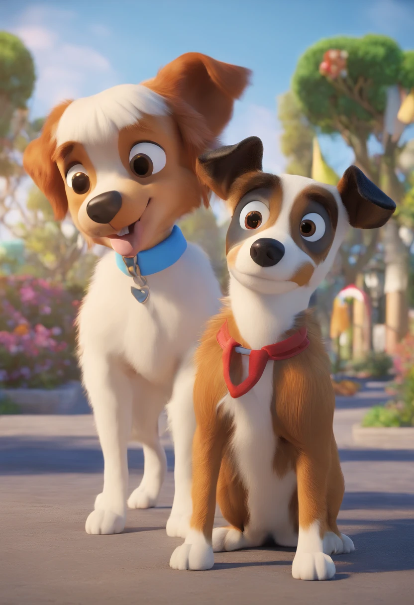Estilo Pixar: dogs, one border collie male, one Jack Russell terrier with low hair, one Jack Russell terrier with long hair