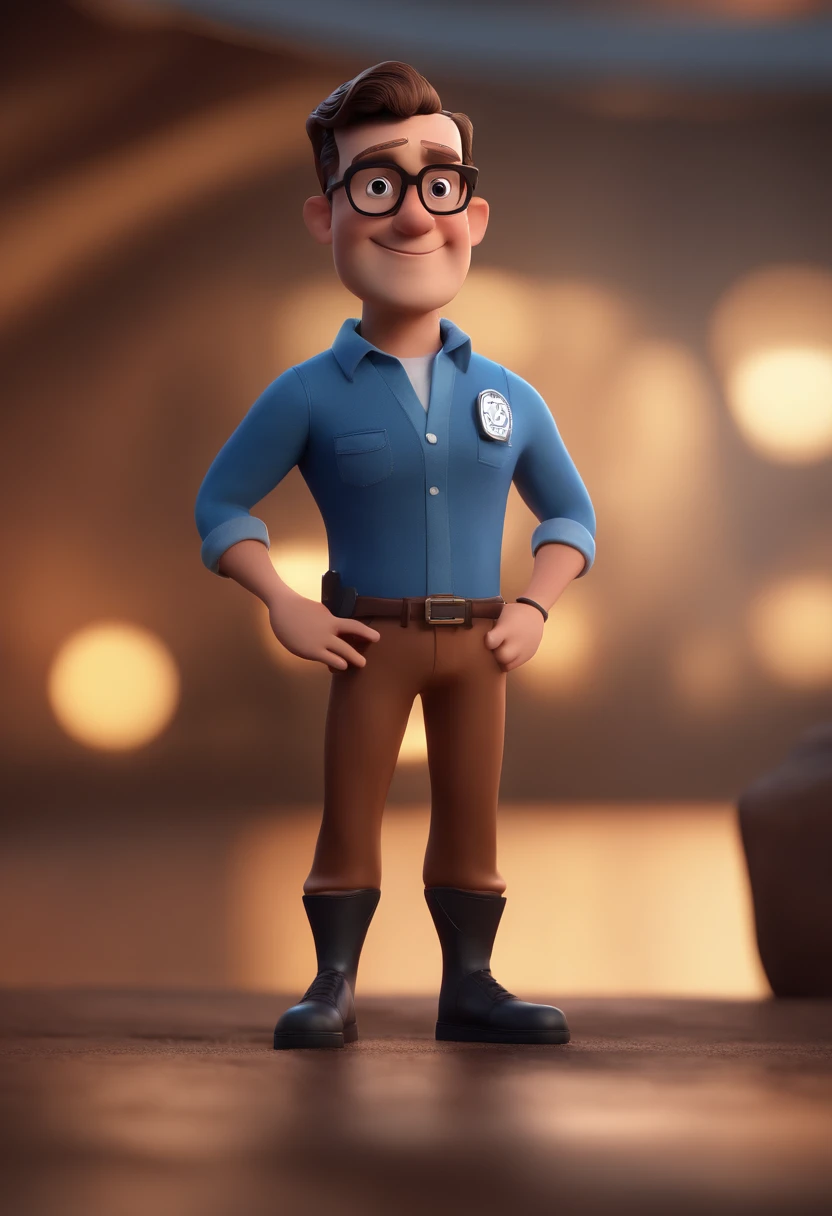 Cartoon character of a man with black glasses and a blue shirt, animation character, Caractere estilizado, animation style rendering, 3D estilizado, Arnold Maya render, 3 d render stylized, toon render keyshot, Personagem 3D, Personagem 3D, 3d rendering stylized, 3 d character render, personagem de desenho animado, Personagem de close up, Pose de personagem, (Estilo Pixar) (master part:1.2) (Bokeh) (best quality) (pele detalhada) (textura detalhada) (8k) (argila) (Cinematic lighting) (foco nítido