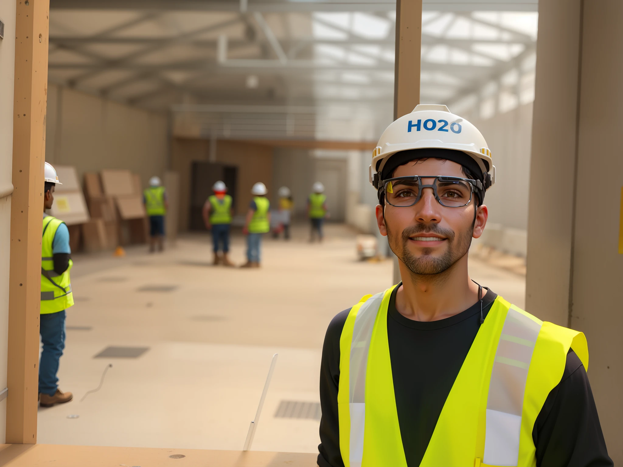 Construction worker in safety vest and safety goggles standing on a building, foto de retrato, 2 0 2 2 foto, imagem de perfil, Joel Torres, Foto tirada em 2018, foto do snapchat, Fotografia tirada em 2 0 2 0, In the background, imagem do avatar, Looking towards the camera, foto retrato, foto de grupo, olhando parcialmente para a esquerda, retrato