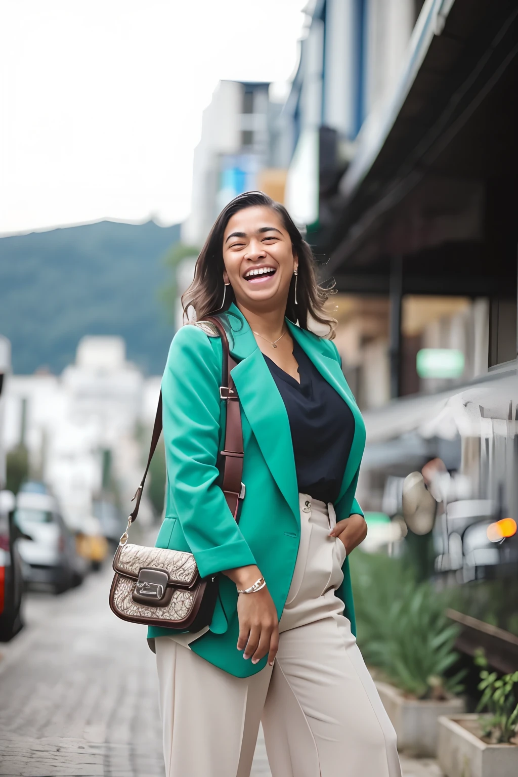 Smiling woman in green jacket and tanned pants standing on sidewalk, Malika Favre, Directed by: Nandor Soldier, ela expressando alegria, Directed by: Felipe Seade, sao paulo, inspirado em Maria Helena Vieira da Silva, by Amelia Peláez, Directed by: Willian Murai, In Sao Paulo, Directed by: Fernando Gerassi, Tiro em Sony A 7 III