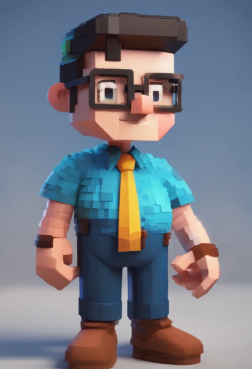 Cartoon character of a man with black glasses and a blue shirt, animation character, Caractere estilizado, animation style rendering, 3D estilizado, Arnold Maya render, 3 d render stylized, toon render keyshot, Personagem 3D, Personagem 3D, 3d rendering stylized, 3 d character render, personagem de desenho animado, Personagem de close up, Pose de personagem, (Estilo Pixar) (master part:1.2) (Bokeh) (best quality) (pele detalhada) (textura detalhada) (8k) (argila) (Cinematic lighting) (foco nítido