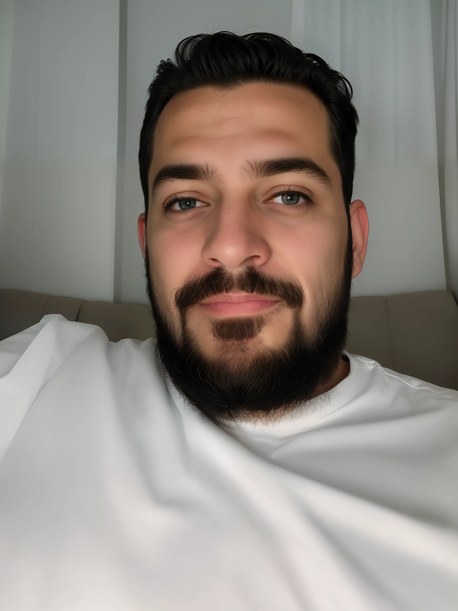 there is a man with a beard and a white shirt, Homem de 4 0 anos, Fotografia selfie 8k, Homens de 45 anos, imagem de qualidade muito baixa, taken in the early 2020s, selfie de um homem, (38 anos), Homem de 30 anos, barba pequena, 3 2 anos, com uma barba pequena