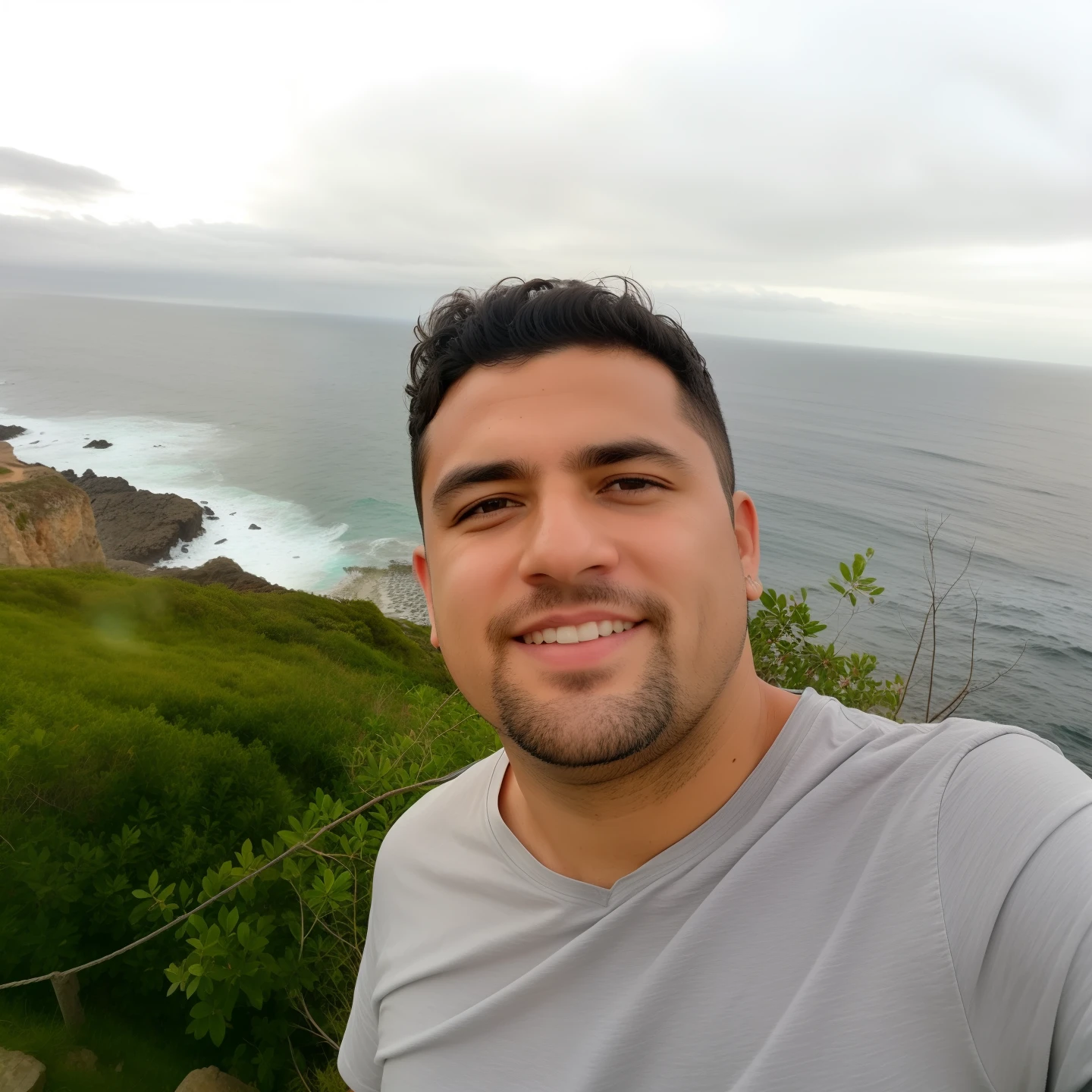 arafed man standing on a cliff overlooking the ocean, Fotografia selfie 8k, O oceano ao fundo, foto selfie, ao lado do oceano, standing near the beach, oceano ao fundo, selfie shot straight on angle, O mar ao fundo, Costa como pano de fundo, mar ao fundo, selfie de um homem, near the sea