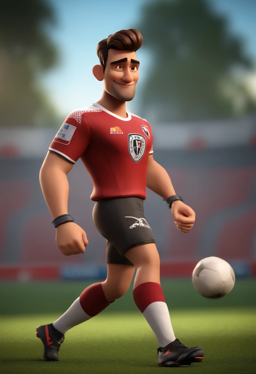 cartoon character of a man with a shirt of Sao Paulo football club, barba preta falhada, animation character, Caractere estilizado, animation style rendering, 3D estilizado, Arnold Maya render, 3 d render stylized, toon render keyshot, Personagem 3D, Personagem 3D, 3d rendering stylized, 3 d character render, personagem de desenho animado, Personagem de close up, Pose de personagem, (Estilo Pixar) (master part:1.2) (Bokeh) (best quality) (pele detalhada) (textura detalhada) (8k) (argila) (Cinematic lighting) (foco nítido
