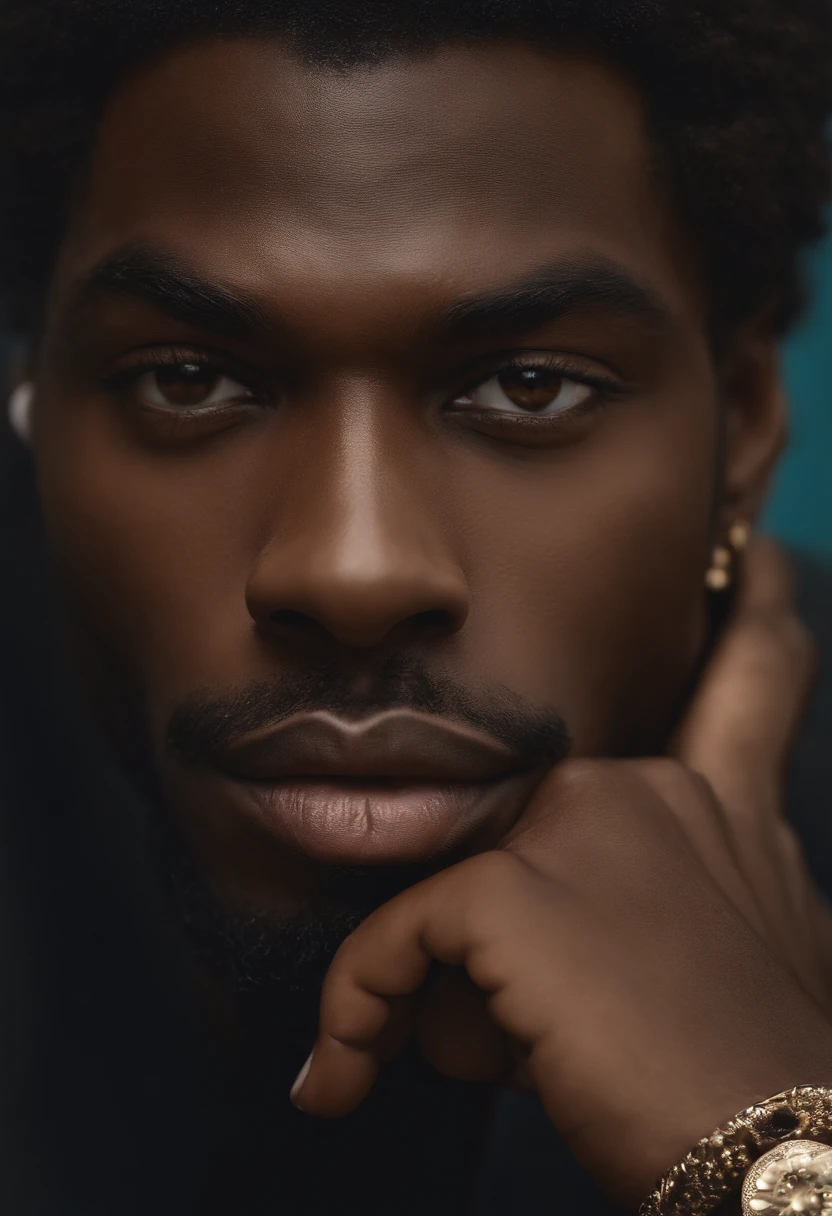 fotografia, Beautiful african male perfection, maxilar forte, full lips, nariz romano, sem cabelo, olhos castanhos, hyper realistic, 8K --V 4