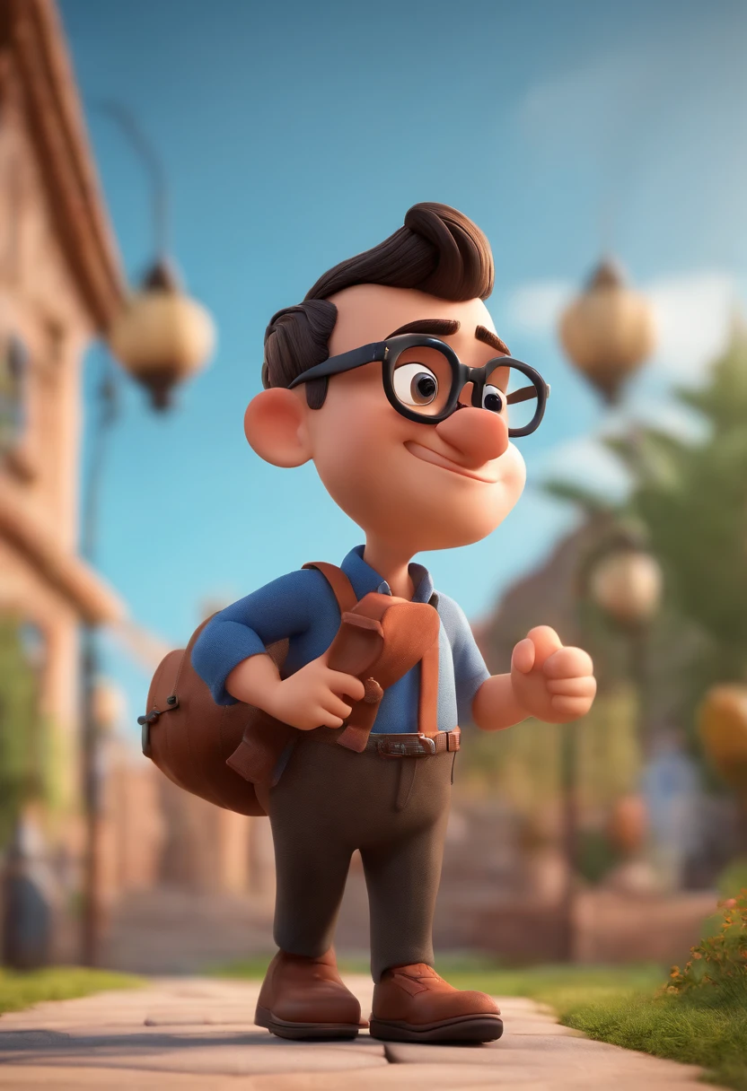 Cartoon character of a man wearing black glasses and a blue shirt, um personagem animado, Caractere estilizado, animation style rendering, 3D estilizado, Arnold Maya render, 3 d render stylized, toon render keyshot, Personagem 3D, Personagem 3D, 3d rendering stylized, 3 d character render, personagem de desenho animado, Personagem de close up, Pose de personagem, (Estilo Pixar) (master part:1.2) (Bokeh) (best quality) (pele detalhada) (textura detalhada) (8k) (argila) (Cinematic lighting) (foco nítido，Senta e vaza a parte superior do corpo