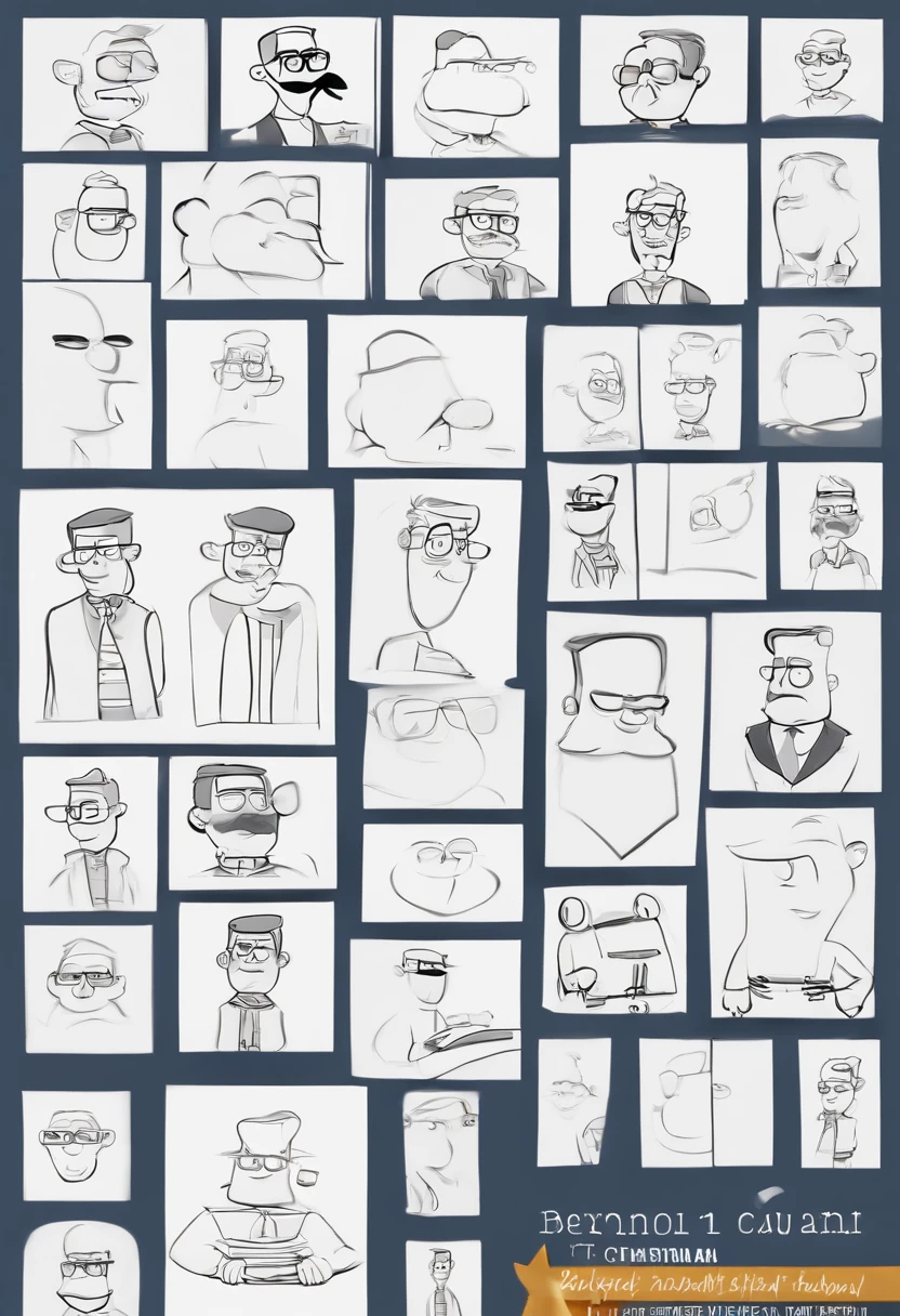 Criar um personagem no estilo Pixar. Trata-se de um homem de 30 anos, com barba, Branco, com cabelos castanhos curtos e um quiff, e olhos castanhos. Ele deve estar na frente de um computador, Trabalhar como designer