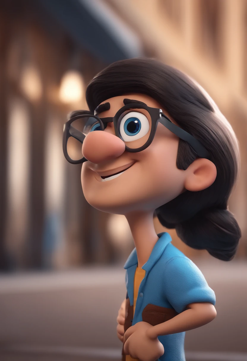 Cartoon character of a man with black glasses and a blue shirt, animation character, Caractere estilizado, animation style rendering, 3D estilizado, Arnold Maya render, 3 d render stylized, toon render keyshot, Personagem 3D, Personagem 3D, 3d rendering stylized, 3 d character render, personagem de desenho animado, Personagem de close up, Pose de personagem, (Estilo Pixar) (master part:1.2) (Bokeh) (best quality) (pele detalhada) (textura detalhada) (8k) (argila) (Cinematic lighting) (foco nítido