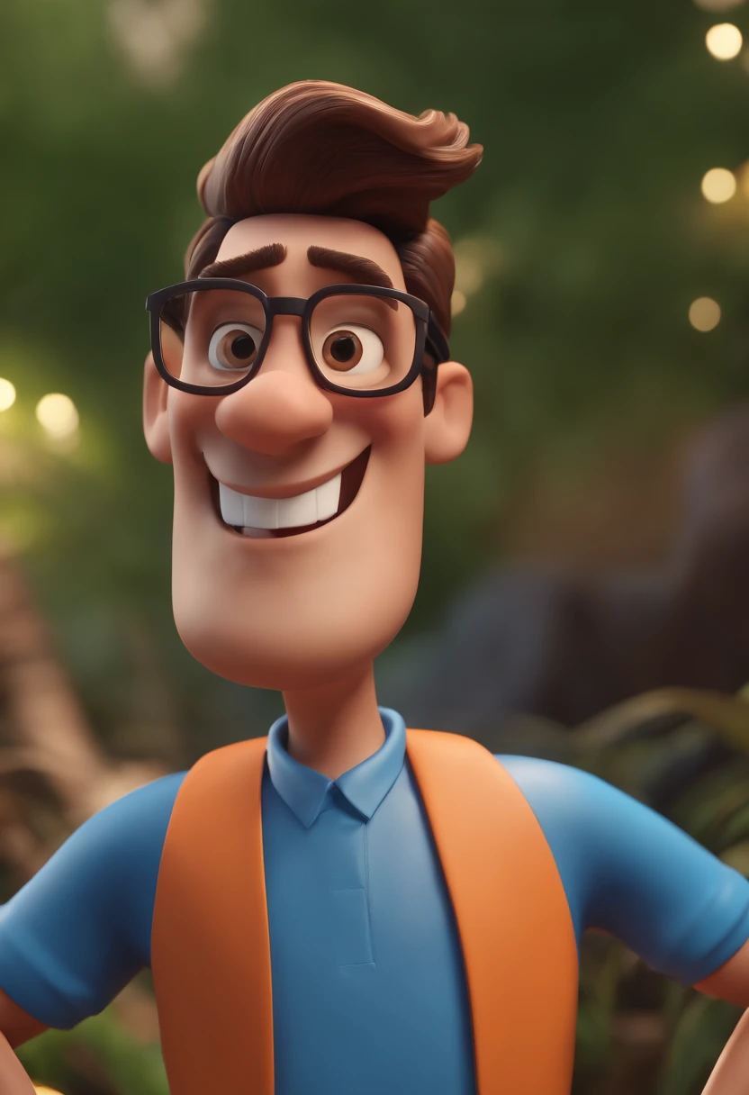 Cartoon character of a man with black glasses and a blue shirt, animation character, Caractere estilizado, animation style rendering, 3D estilizado, Arnold Maya render, 3 d render stylized, toon render keyshot, Personagem 3D, Personagem 3D, 3d rendering stylized, 3 d character render, personagem de desenho animado, Personagem de close up, Pose de personagem, (Estilo Pixar) (master part:1.2) (Bokeh) (best quality) (pele detalhada) (textura detalhada) (8k) (argila) (Cinematic lighting) (foco nítido