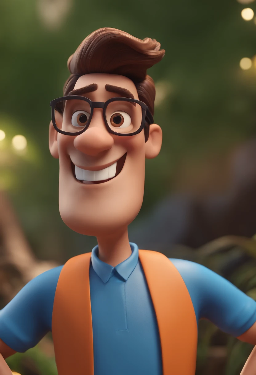 Cartoon character of a man with black glasses and a blue shirt, animation character, Caractere estilizado, animation style rendering, 3D estilizado, Arnold Maya render, 3 d render stylized, toon render keyshot, Personagem 3D, Personagem 3D, 3d rendering stylized, 3 d character render, personagem de desenho animado, Personagem de close up, Pose de personagem, (Estilo Pixar) (master part:1.2) (Bokeh) (best quality) (pele detalhada) (textura detalhada) (8k) (argila) (Cinematic lighting) (foco nítido
