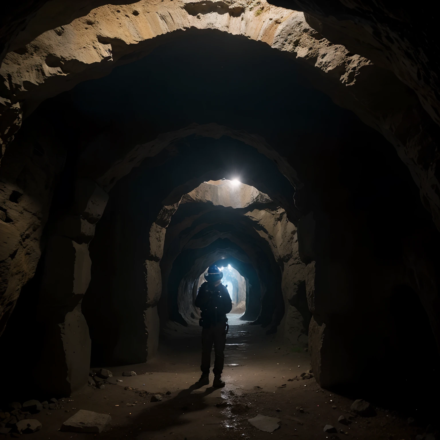 (Exterior,entrada de uma caverna misteriosa e escura cercada por policiais )), noite, obra prima, detalhista, magic, policiais cercando uma caverna, policiais
