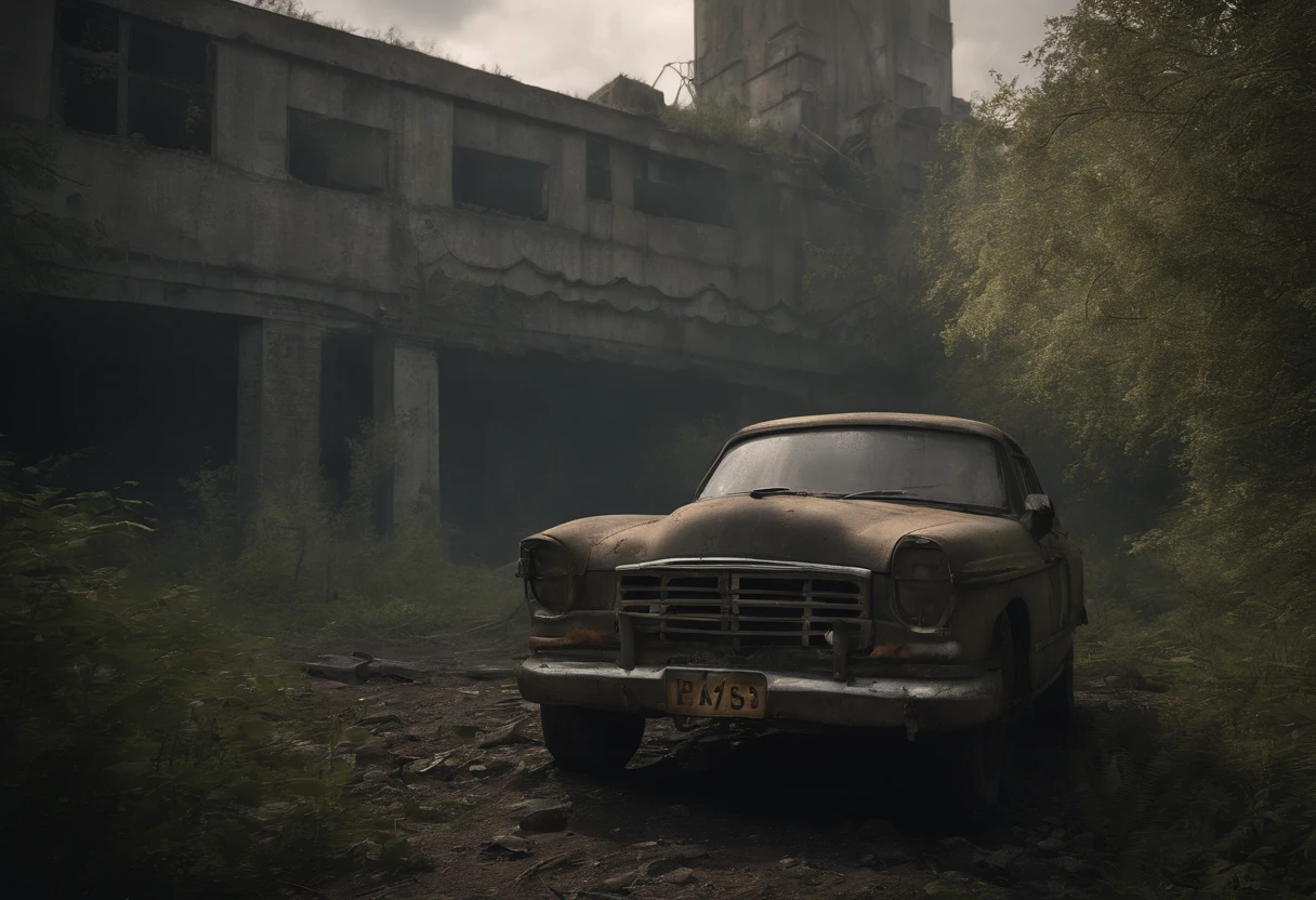 (best quality,4k,8k,highres,masterpiece:1.2),ultra-detailed,(realistic,photorealistic,photo-realistic:1.37),Stalker Zone,Chernobyl,Nuclear rain,radiation,dangerous atmosphere,dystopian landscape,stark contrast,mysterious aura,dim lighting,desolated buildings,overgrown vegetation,dusty atmosphere,abandoned vehicles,ruined infrastructure,cracks on the ground,damaged walls,peeling paint,foggy surroundings,polluted air,decaying environment,restricted access signs,lurking danger,masked figures,ominous clouds,warned gas masks,radioactive materials,contaminated water sources,heavy radiation warnings,creepy silence,haunting stillness,post-apocalyptic ambiance,uncertain future,forbidden trespass,atechnological ruins,fallen civilization,instant death lurking,breathtaking desolation,unforgettable impact,otherworldly experience,energy anomalies,enthralling mystery,dark secrets,emerging horror,hidden treasures,survival instincts,lost hope,remnants of past life,memories fading away,forgotten dreams,permeating gloom,hauntingly beautiful,unpredictable encounters,irradiated wilderness,chaotic aftermath,memories of tragedy,echoes of despair,ominous tales,emotional resonance,devastating consequences,abandoned memories,mystery