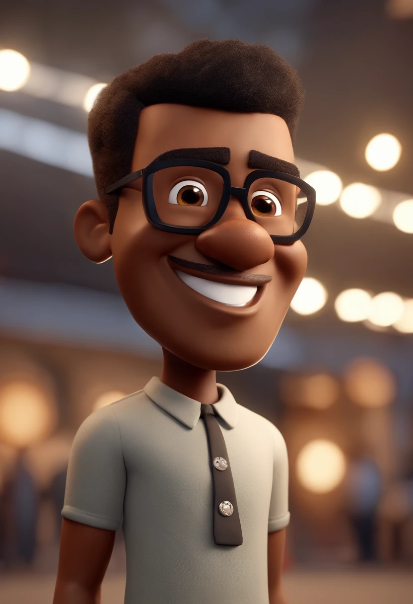 Cartoon character of a black man with black glasses and a black polo shirt, cabelo liso, and old school tattoo on arm, animation character, Caractere estilizado, animation style rendering, 3D estilizado, Arnold Maya render, 3 d render stylized, toon render keyshot, Personagem 3D, Personagem 3D, 3d rendering stylized, 3 d character render, personagem de desenho animado, Personagem de close up, Pose de personagem, (Estilo Pixar) (master part:1.2) (Bokeh) (best quality) (pele detalhada) (textura detalhada) (8k) (argila) (Cinematic lighting) (foco nítido