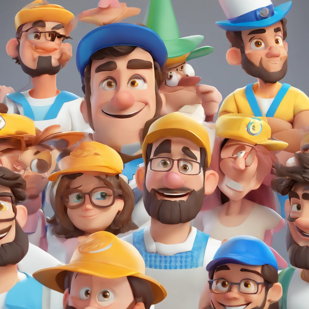 Criar um personagem no estilo Pixar. Trata-se de um homem de 30 anos, com barba, Branco, careca e de regata e olhos castanhos. Ele deve estar na frente de um espelho na academia