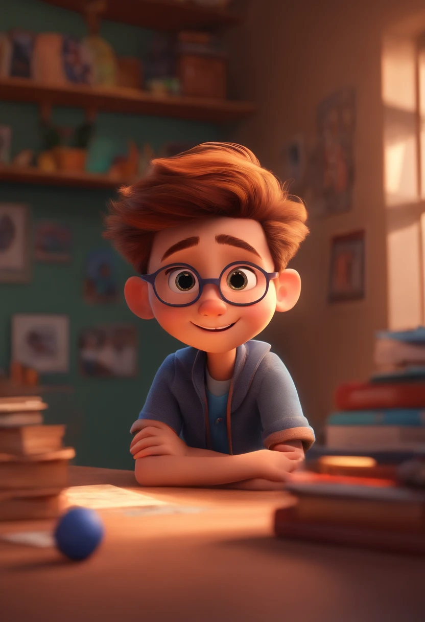 Image of a boy for a story in a YouTube video in Pixar format, He's the allabester, He's the class leader, He's outgoing, Playful and gets up for a lot of things