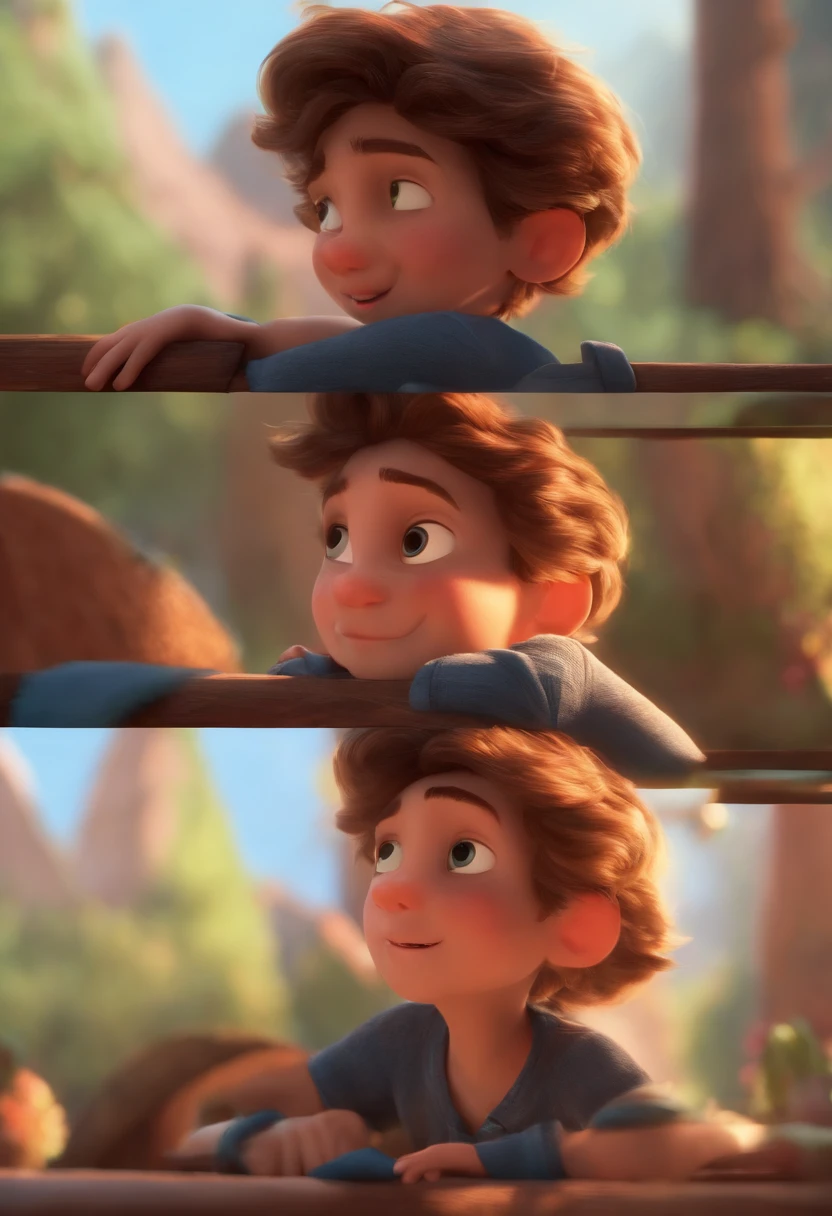 Image of a boy for a story in a YouTube video in Pixar format, He's the little allabester, He's the class leader, He's outgoing, Playful and gets up for a lot of things, cabelo curto