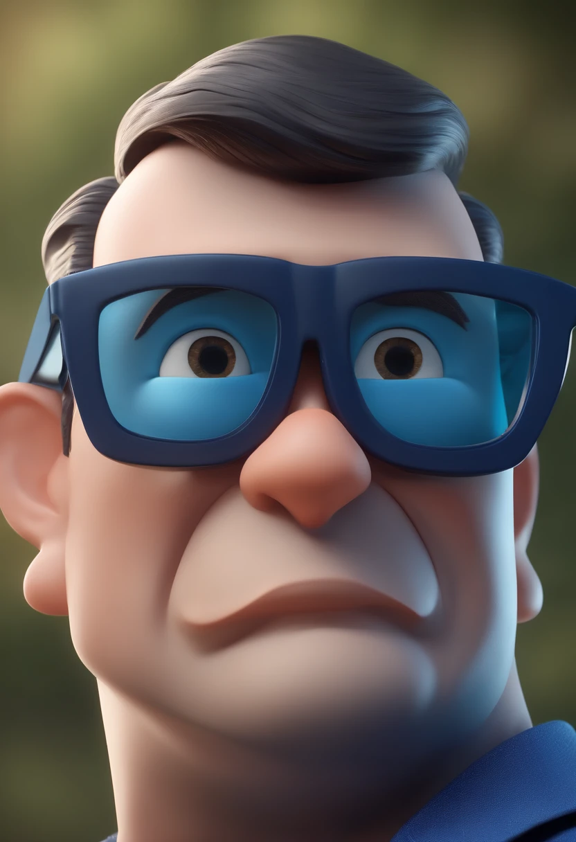 Cartoon character of a man with black glasses and a blue shirt, animation character, Caractere estilizado, animation style rendering, 3D estilizado, Arnold Maya render, 3 d render stylized, toon render keyshot, Personagem 3D, Personagem 3D, 3d rendering stylized, 3 d character render, personagem de desenho animado, Personagem de close up, Pose de personagem,  (Estilo Pixar) (master part:1.2) (Bokeh) (best quality) (pele detalhada) (textura detalhada) (8k) (argila) (Cinematic lighting) (foco nítido