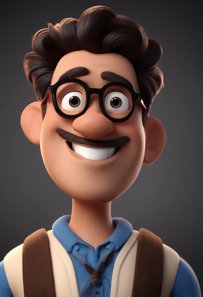 Cartoon character of a man with black glasses and a blue shirt, animation character, Caractere estilizado, animation style rendering, 3D estilizado, Arnold Maya render, 3 d render stylized, toon render keyshot, Personagem 3D, Personagem 3D, 3d rendering stylized, 3 d character render, personagem de desenho animado, Personagem de close up, Pose de personagem, (Estilo Pixar) (master part:1.2) (Bokeh) (best quality) (pele detalhada) (textura detalhada) (8k) (argila) (Cinematic lighting) (foco nítido