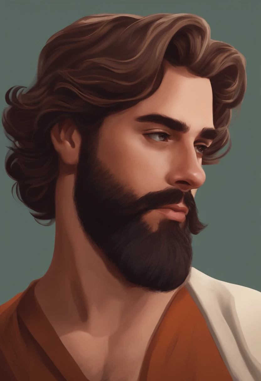 Personagem de desenho animado de um homem gordinho vestido de advogado cabelo curto castanho e barba