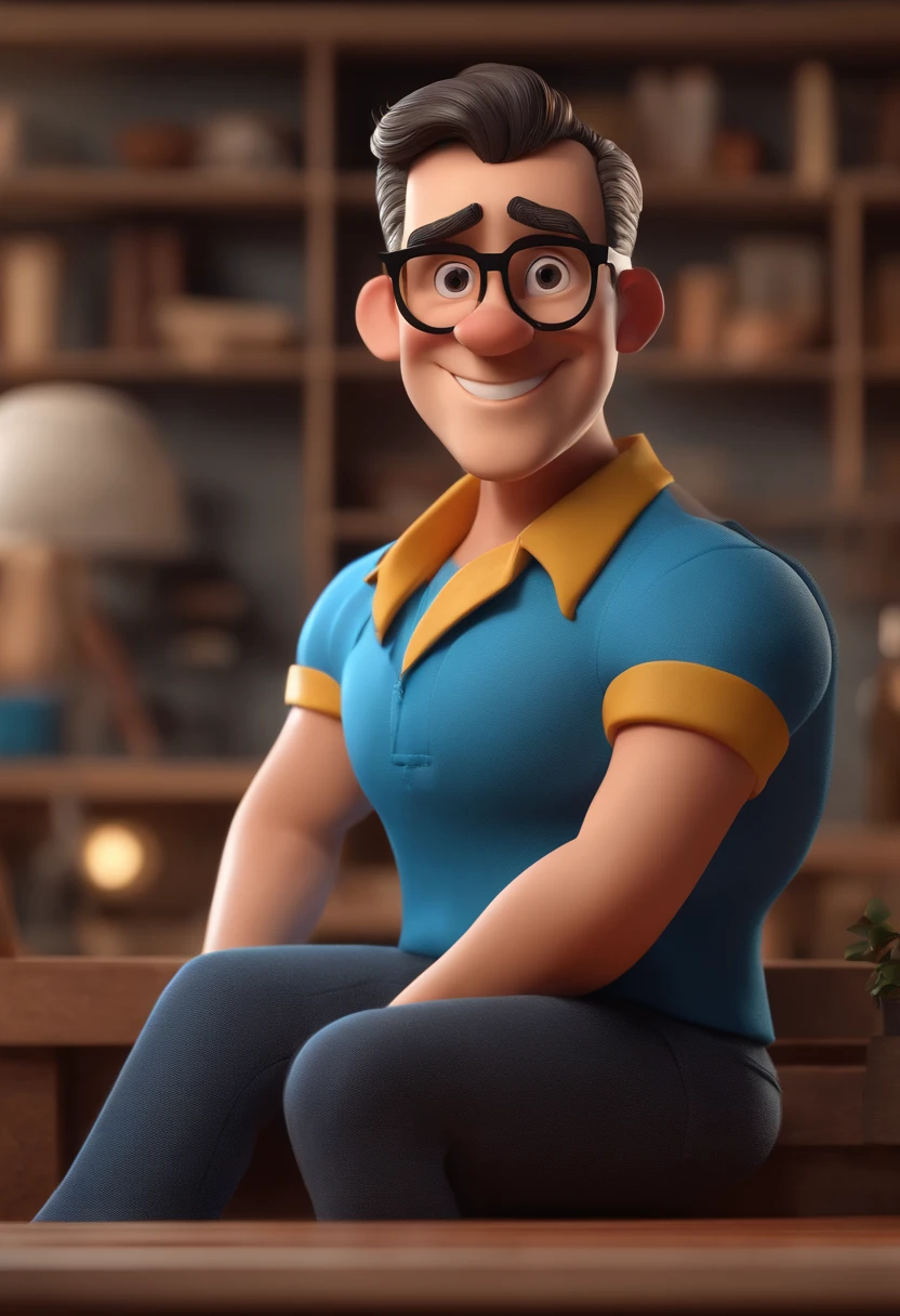 Cartoon character of a man with black glasses and a blue shirt, animation character, Caractere estilizado, animation style rendering, 3D estilizado, Arnold Maya render, 3 d render stylized, toon render keyshot, Personagem 3D, Personagem 3D, 3d rendering stylized, 3 d character render, personagem de desenho animado, Personagem de close up, Pose de personagem, (Estilo Pixar) (master part:1.2) (Bokeh) (best quality) (pele detalhada) (textura detalhada) (8k) (argila) (Cinematic lighting) (foco nítido