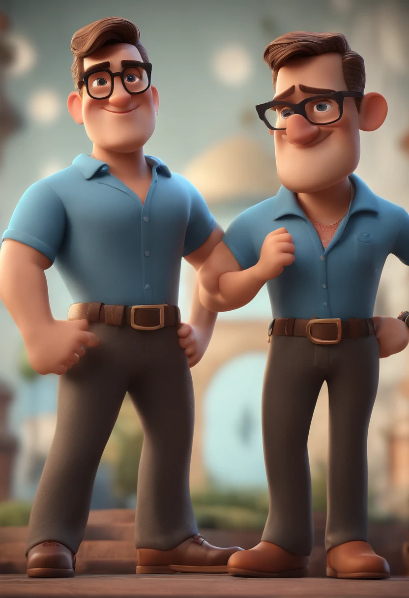 Cartoon character of a man with black glasses and a blue shirt, animation character, Caractere estilizado, animation style rendering, 3D estilizado, Arnold Maya render, 3 d render stylized, toon render keyshot, Personagem 3D, Personagem 3D, 3d rendering stylized, 3 d character render, personagem de desenho animado, Personagem de close up, Pose de personagem, (Estilo Pixar) (master part:1.2) (Bokeh) (best quality) (pele detalhada) (textura detalhada) (8k) (argila) (Cinematic lighting) (foco nítido