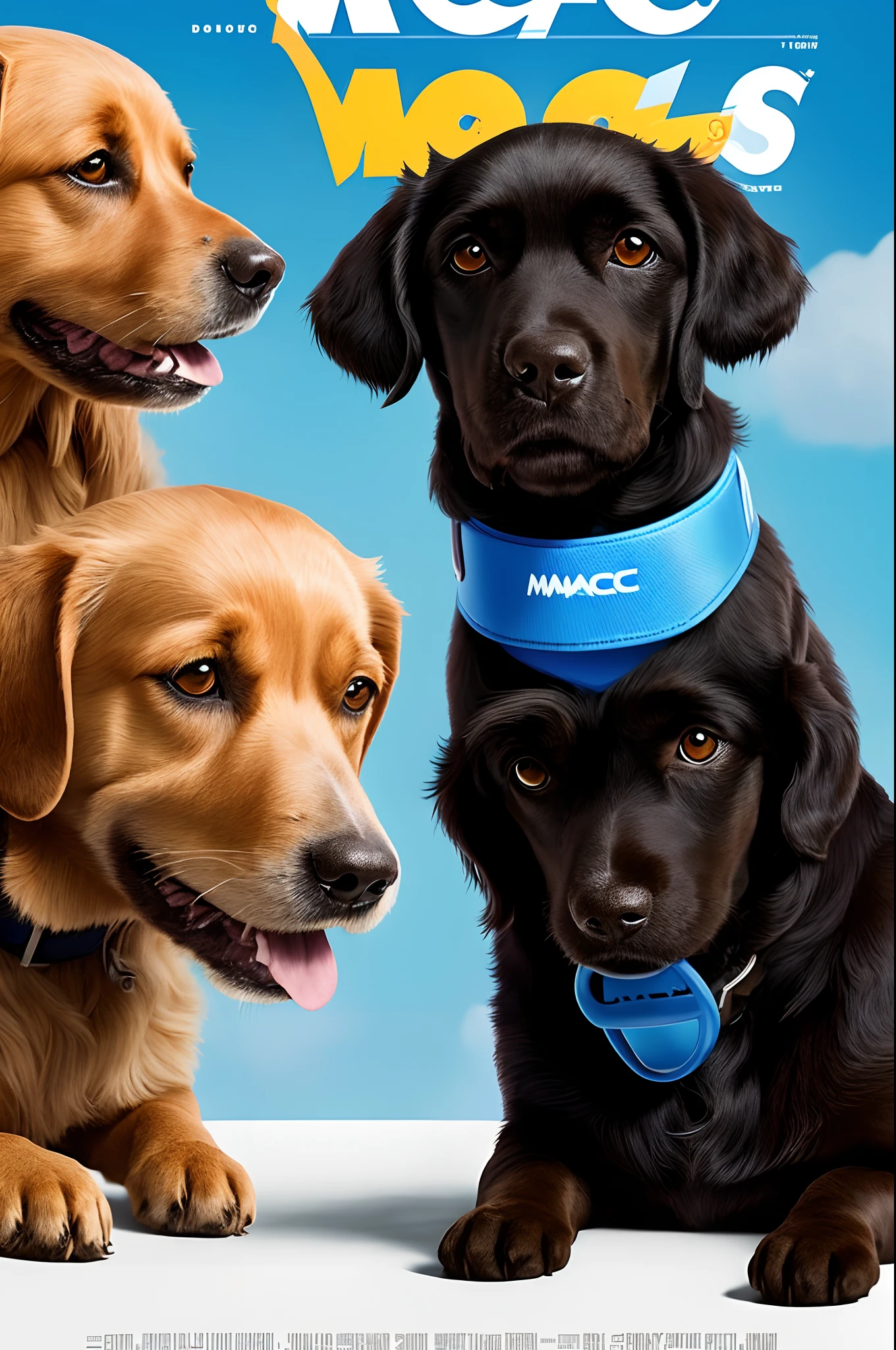a Disney Pixar movie poster titled “Mac” in the image, include a black cocker spaniel dog with a blue collar
