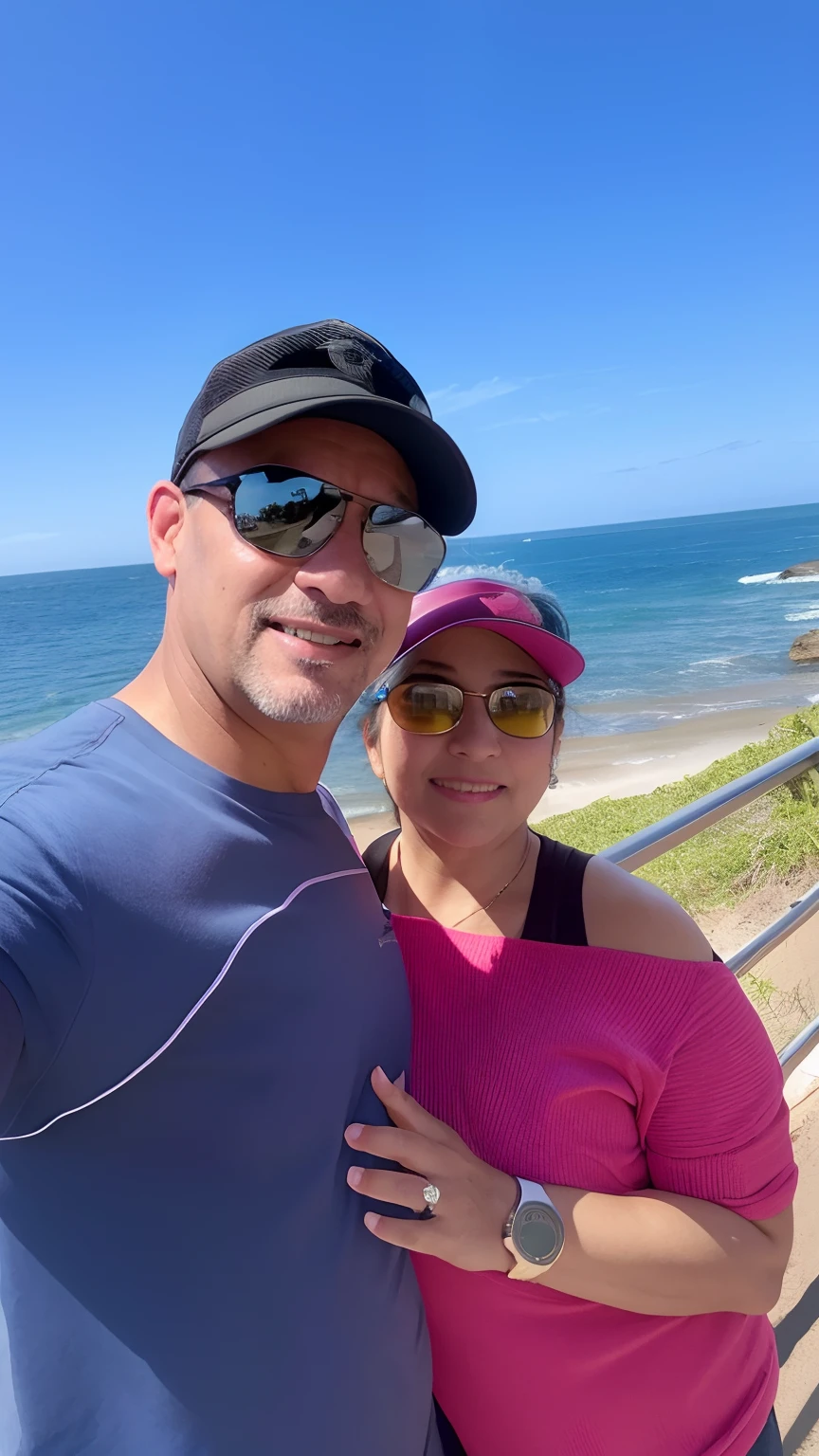 There are two people next to each other on a beach, standing near the beach, imagem de perfil, facebook post, foto de perfil, O oceano ao fundo, Postagem no Reddit, Karla Ortiz, album photo, tirado no iphone 1 3 pro, Praia Bondi ao fundo, tirado no iphone 14 pro, Fotografia selfie 8k, Directed by: Bernie D'Andrea