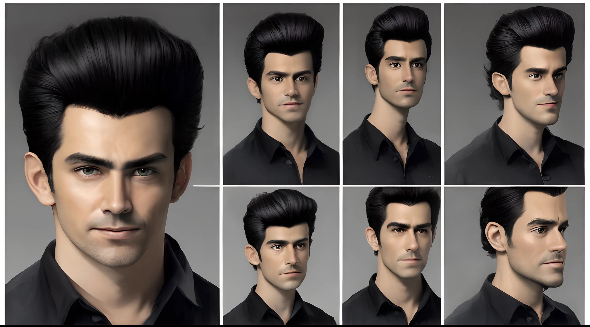 Um homem cabelo preto 40 anos olhos pretos camisa preta sorrindo, estilo disney pixar,melhor qualidade, alta qualidade, fundo futurista