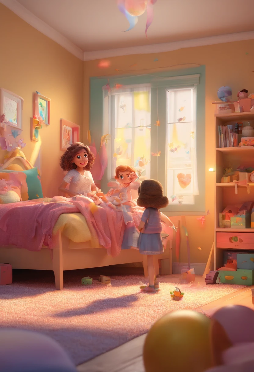 Estilo Pixar: Familia, A mother and two girls. Uma menino de 1 ano e uma menina de 1 anos.