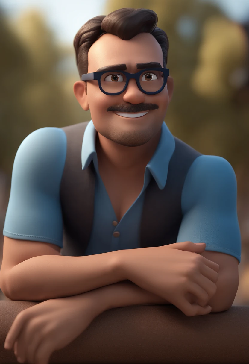Cartoon character of a man with black glasses and a blue shirt, animation character, Caractere estilizado, animation style rendering, 3D estilizado, Arnold Maya render, 3 d render stylized, toon render keyshot, Personagem 3D, Personagem 3D, 3d rendering stylized, 3 d character render, personagem de desenho animado, Personagem de close up, Pose de personagem, (Estilo Pixar) (master part:1.2) (Bokeh) (best quality) (pele detalhada) (textura detalhada) (8k) (argila) (Cinematic lighting) (foco nítido