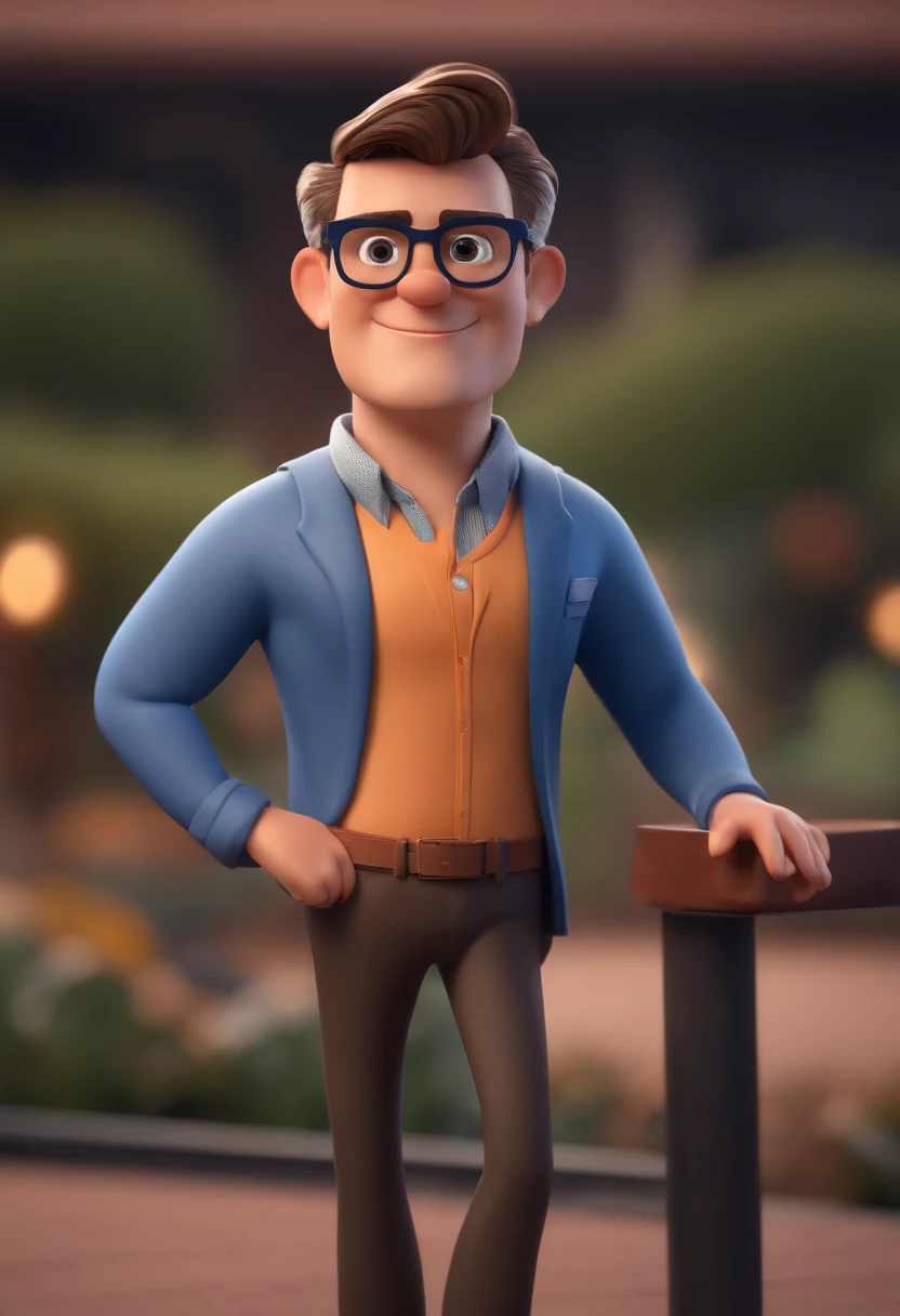 Cartoon character of a man with black glasses and a blue shirt, animation character, Caractere estilizado, animation style rendering, 3D estilizado, Arnold Maya render, 3 d render stylized, toon render keyshot, Personagem 3D, Personagem 3D, 3d rendering stylized, 3 d character render, personagem de desenho animado, Personagem de close up, Pose de personagem,  (Estilo Pixar) (master part:1.2) (Bokeh) (best quality) (pele detalhada) (textura detalhada) (8k) (argila) (Cinematic lighting) (foco nítido