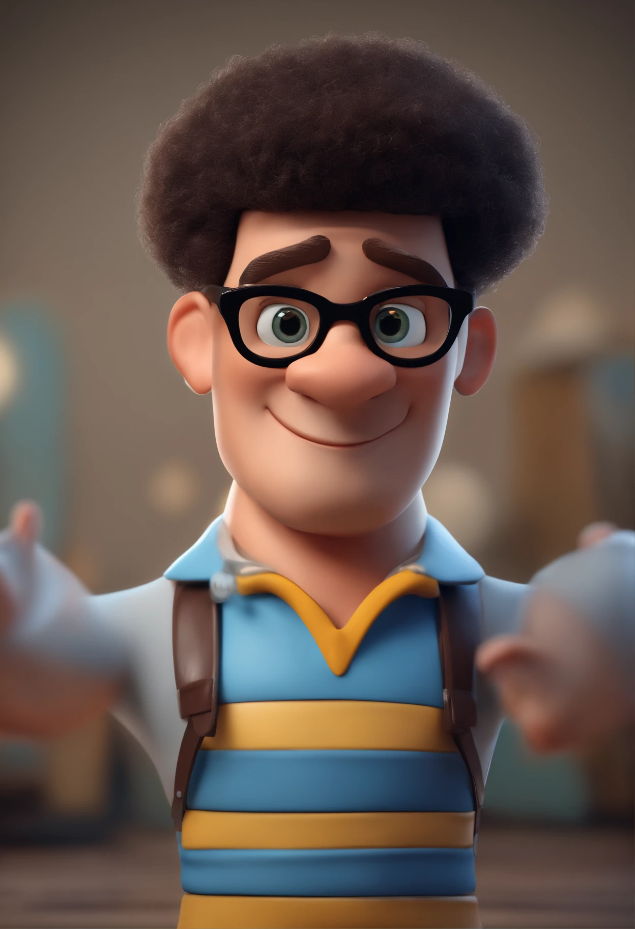 Cartoon character of a man with black glasses and a blue shirt, animation character, Caractere estilizado, animation style rendering, 3D estilizado, Arnold Maya render, 3 d render stylized, toon render keyshot, Personagem 3D, Personagem 3D, 3d rendering stylized, 3 d character render, personagem de desenho animado, Personagem de close up, Pose de personagem, (Estilo Pixar) (master part:1.2) (Bokeh) (best quality) (pele detalhada) (textura detalhada) (8k) (argila) (Cinematic lighting) (foco nítido