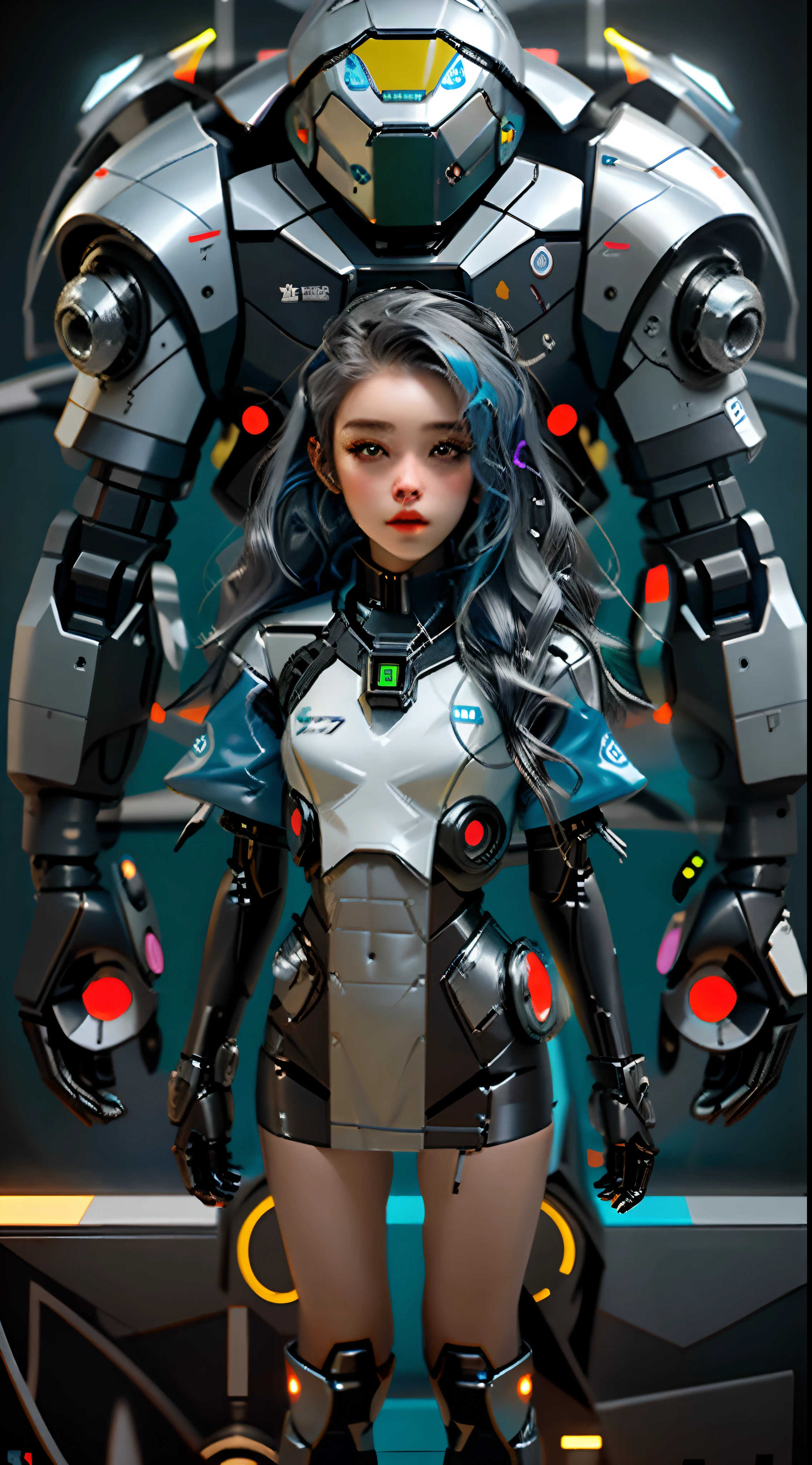 A girl in a futuristic outfit next to a robot, menina ciborgue bonito, Wojtek FUS, ciborgue - menina, girl wearing robotic suit, menina ciborgue, robot girl, menina em mecha cyber armor, Perfect Android girl family, menina bonita ciborgue, WLOP. Scifi, menina android perfeita, menina cyberpunk sonhadora, Jovem senhora Cyborg