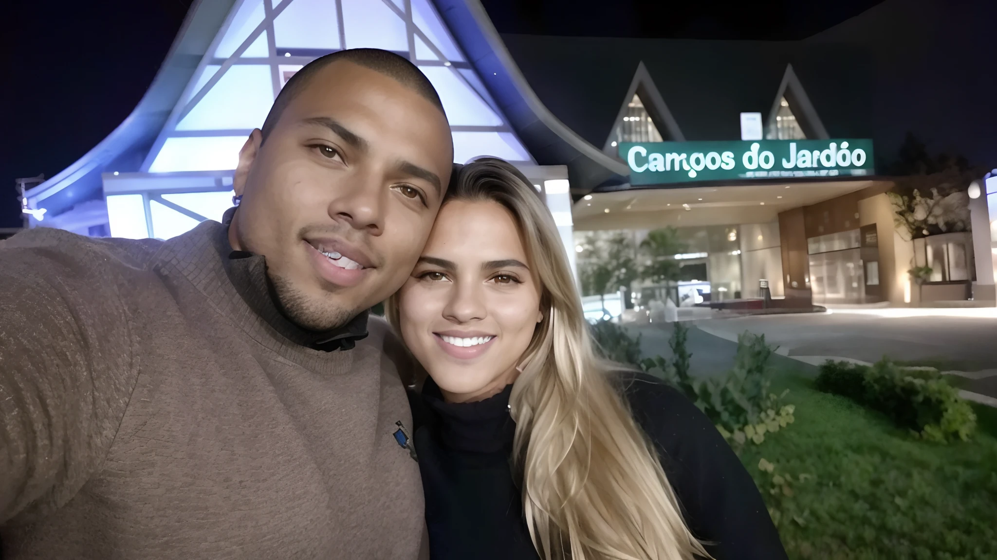 they are posing for a Photo together at a restaurant, powder Nándor Katona, night!, happy couple, lovely couple, ronaldo luis nazario from lima, Photo, a Photo, profile picture, he is! about 20 years, both smiling at the camera, couple, ronaldo luis nazario de lima, night, Photografia selfie 8k