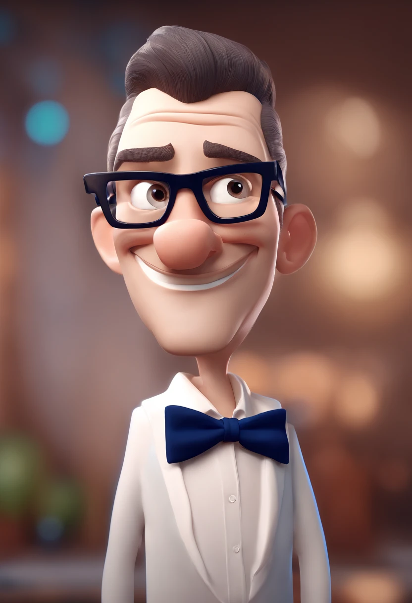 Cartoon character of a man with black glasses and a blue shirt, animation character, Caractere estilizado, animation style rendering, 3D estilizado, Arnold Maya render, 3 d render stylized, toon render keyshot, Personagem 3D, Personagem 3D, 3d rendering stylized, 3 d character render, personagem de desenho animado, Personagem de close up, Pose de personagem,  (Estilo Pixar) (master part:1.2) (Bokeh) (best quality) (pele detalhada) (textura detalhada) (8k) (argila) (Cinematic lighting) (foco nítido