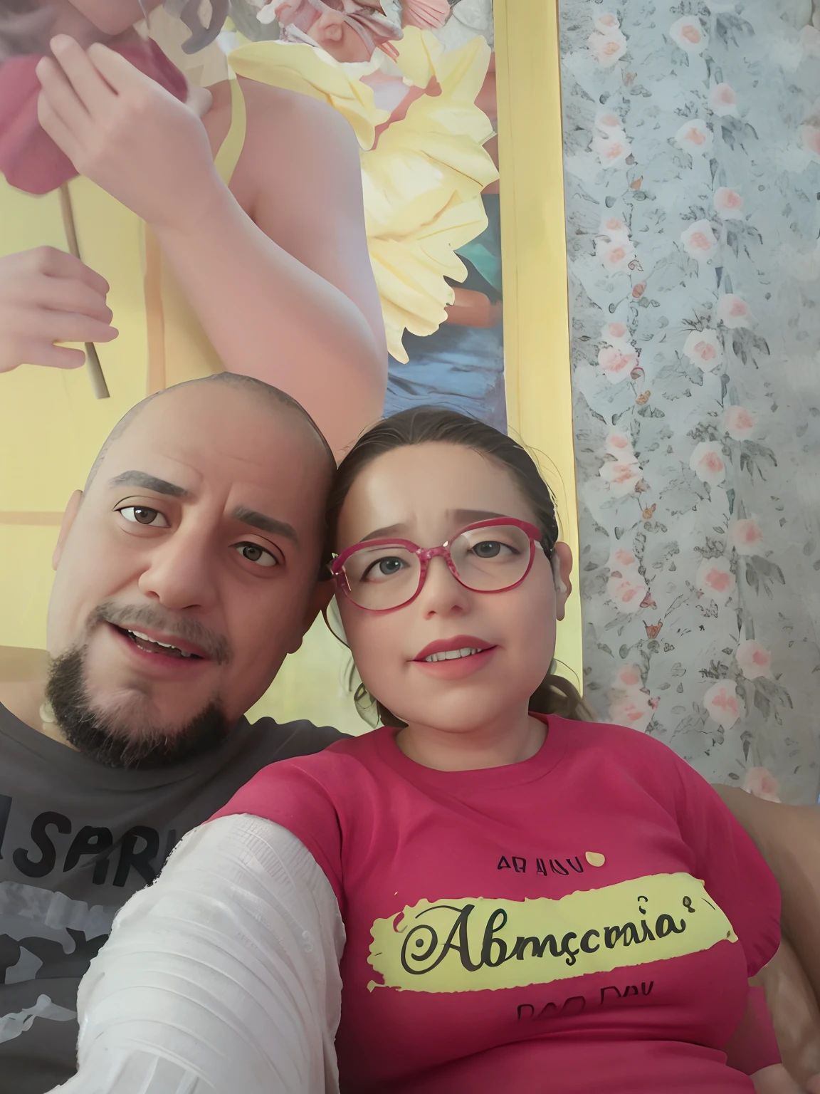 There's a man and a woman sitting together on a couch, Foto realista, Rosemary Ressendi, Jose Miguel Romano Francisca, imagem de qualidade muito baixa, adreas rocha, Alarcon Cartunista, andrea rocha, Carmelo Blandino, fotografia, imagem de perfil, 1614572159, with a kid