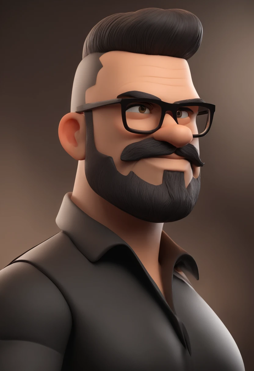 Cartoon character of a man with black glasses and a black polo shirt, cabelo liso, With beard and old school tattoo on his arm, animation character, Caractere estilizado, animation style rendering, 3D estilizado, Arnold Maya render, 3 d render stylized, toon render keyshot, Personagem 3D, Personagem 3D, 3d rendering stylized, 3 d character render, personagem de desenho animado, Personagem de close up, Pose de personagem,  (Estilo Pixar) (master part:1.2) (Bokeh) (best quality) (pele detalhada) (textura detalhada) (8k) (argila) (Cinematic lighting) (foco nítido