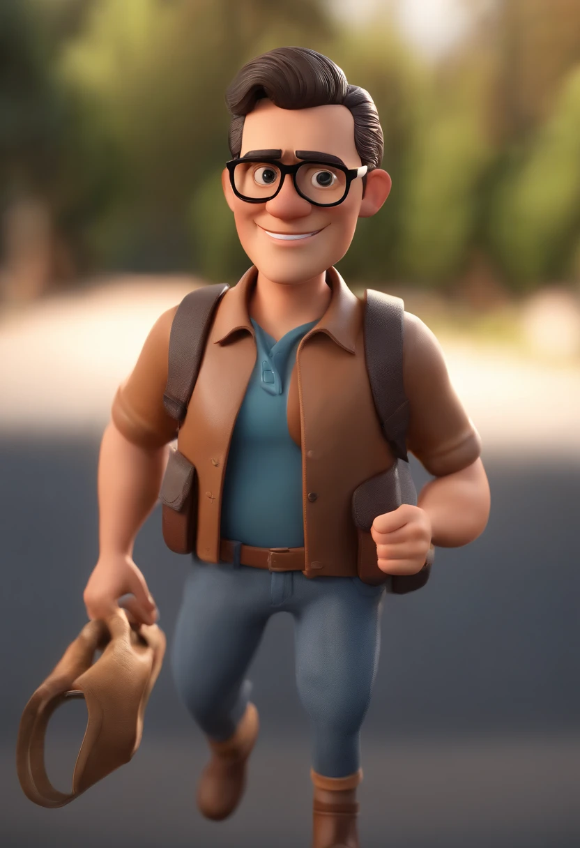 Cartoon character of a man wearing black glasses and a blue shirt, um personagem animado, Caractere estilizado, animation style rendering, 3D estilizado, Arnold Maya render, 3 d render stylized, toon render keyshot, Personagem 3D, Personagem 3D, 3d rendering stylized, 3 d character render, personagem de desenho animado, Personagem de close up, Pose de personagem, (Estilo Pixar) (master part:1.2) (Bokeh) (best quality) (pele detalhada) (textura detalhada) (8k) (argila) (Cinematic lighting) (foco nítido,Senta e vaza a parte superior do corpo