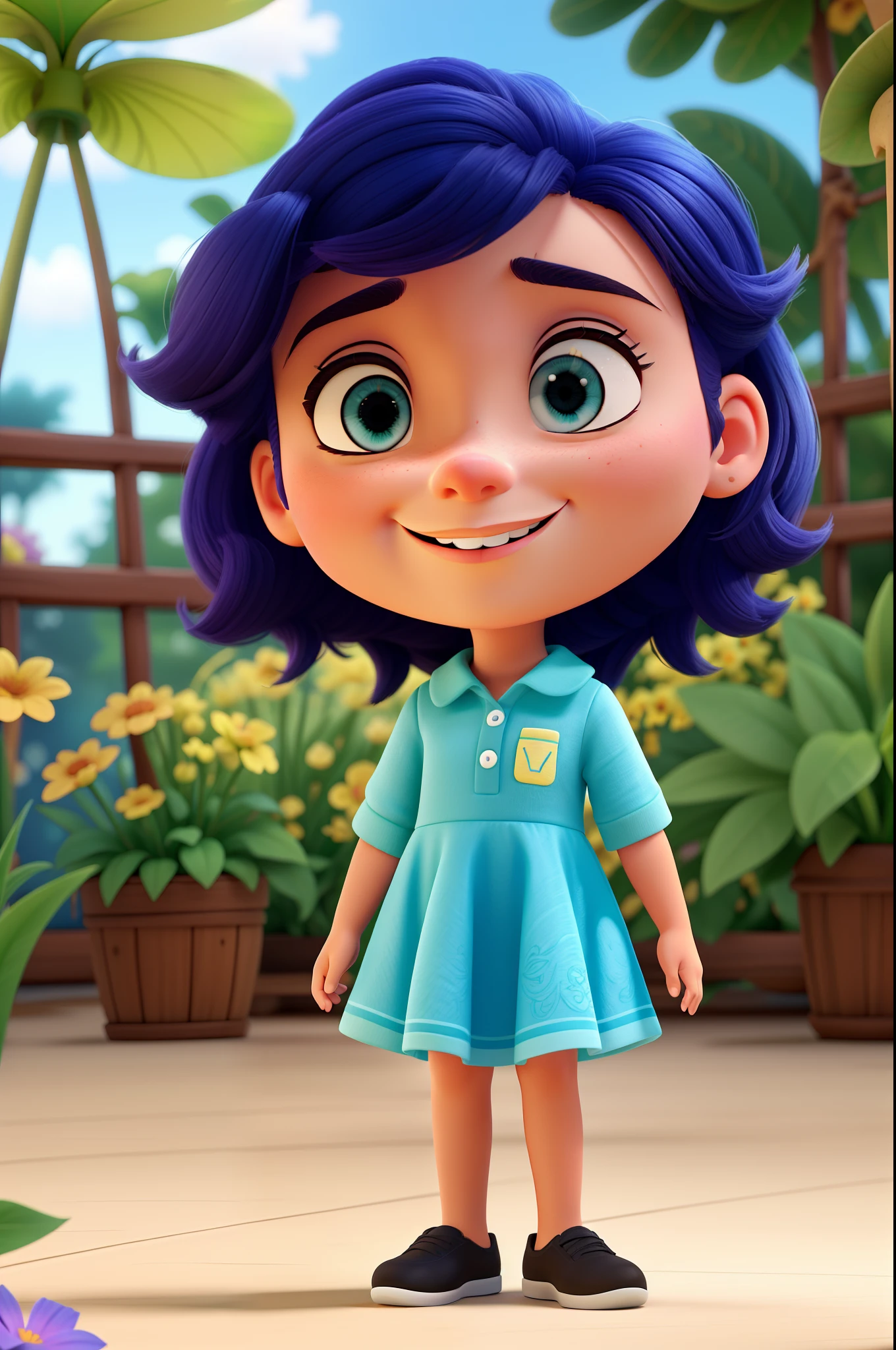A Disney Pixar-style family, alta qualidade, best quality, ultra-detalhado, Realistic, vivid colors, belos olhos detalhados, beautifully detailed lips, olhos e rosto extremamente detalhados, long eyelashes, 2meninas, cheerful expressions, roupas coloridas, dinamic poses, em um ambiente de jardim animado, cercado por flores coloridas e folhagens vibrantes, com uma atmosfera ensolarada e acolhedora, Capturando um momento alegre e emocionante, with a whimsical and playful art style, studio lighting, paleta de cores vibrantes e vivas, capturing the essence of Disney Pixar animations, with a sharp focus on character detail, bringing out the magical and imaginative world of the scene, com um efeito bokeh adicionando profundidade e foco nos personagens, in a digitally rendered illustration, similar to a 3D animation, com uma pitada de nostalgia e uma qualidade atemporal, Criando uma obra-prima.