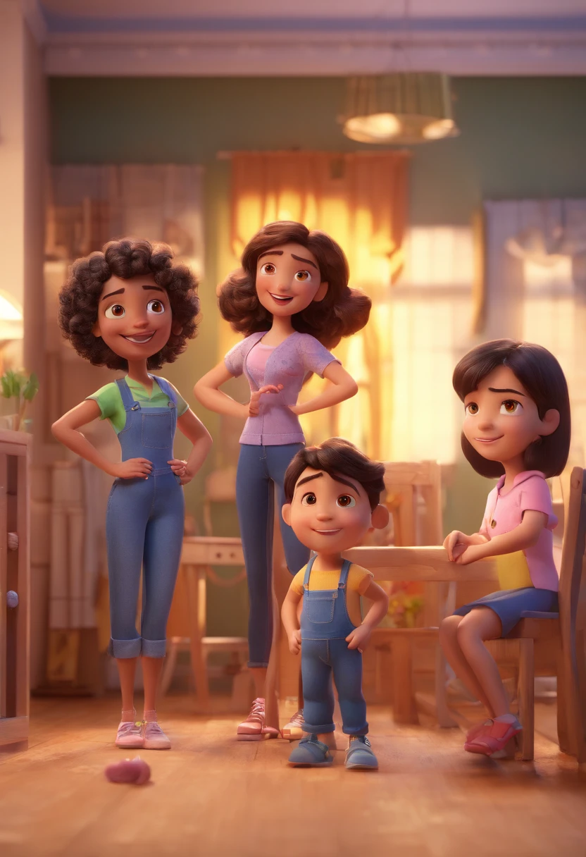 Estilo Pixar: Familia, Um pai, A mother and two girls. 2 anos