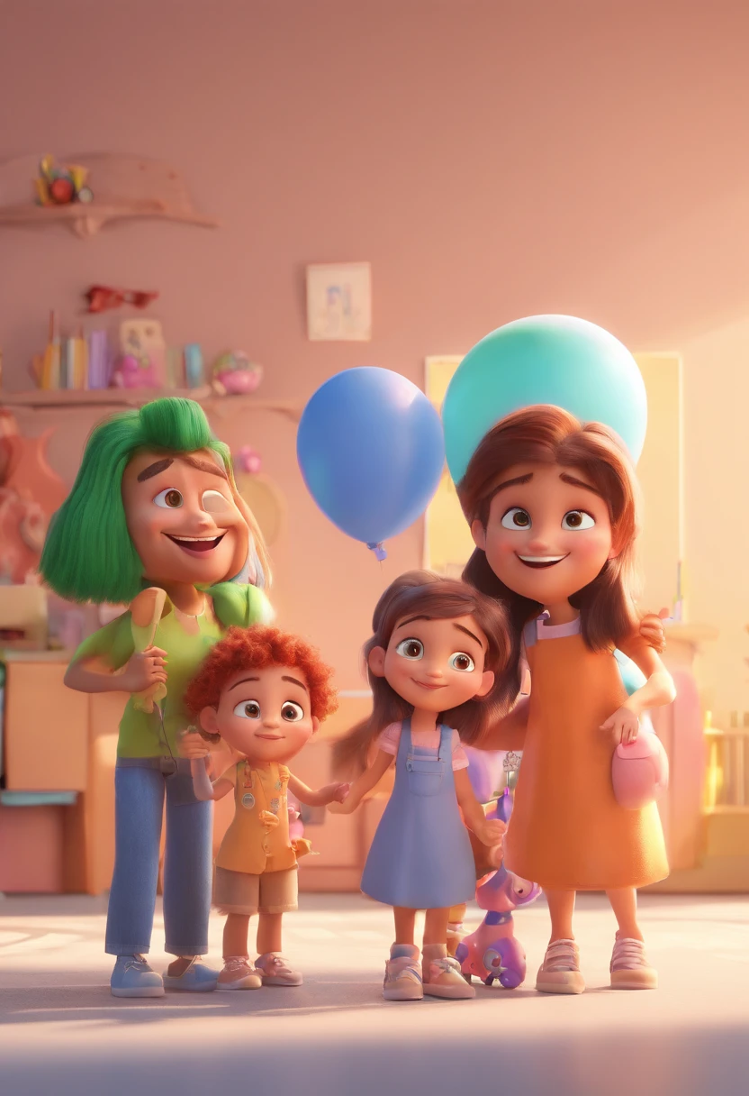 Estilo Pixar: Familia, Um pai, A mother and two girls.  2 anos