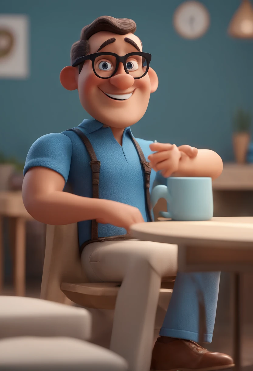 Cartoon character of a man with black glasses and a blue shirt, animation character, Caractere estilizado, animation style rendering, 3D estilizado, Arnold Maya render, 3 d render stylized, toon render keyshot, Personagem 3D, Personagem 3D, 3d rendering stylized, 3 d character render, personagem de desenho animado, Personagem de close up, Pose de personagem, (Estilo Pixar) (master part:1.2) (Bokeh) (best quality) (pele detalhada) (textura detalhada) (8k) (argila) (Cinematic lighting) (foco nítido