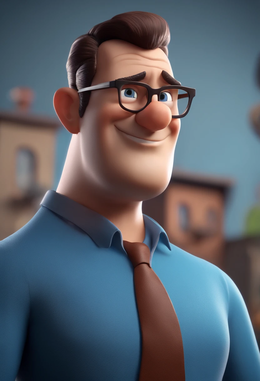 Cartoon character of a man with black glasses and a blue shirt, animation character, Caractere estilizado, animation style rendering, 3D estilizado, Arnold Maya render, 3 d render stylized, toon render keyshot, Personagem 3D, Personagem 3D, 3d rendering stylized, 3 d character render, personagem de desenho animado, Personagem de close up, Pose de personagem, (Estilo Pixar) (master part:1.2) (Bokeh) (best quality) (pele detalhada) (textura detalhada) (8k) (argila) (Cinematic lighting) (foco nítido