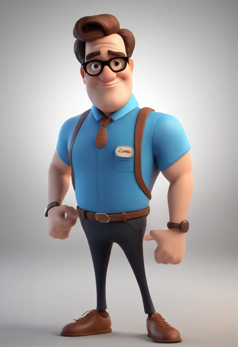 Cartoon character of a man with black glasses and a blue shirt, animation character, Caractere estilizado, animation style rendering, 3D estilizado, Arnold Maya render, 3 d render stylized, toon render keyshot, Personagem 3D, Personagem 3D, 3d rendering stylized, 3 d character render, personagem de desenho animado, Personagem de close up, Pose de personagem, (Estilo Pixar) (master part:1.2) (Bokeh) (best quality) (pele detalhada) (textura detalhada) (8k) (argila) (Cinematic lighting) (foco nítido
