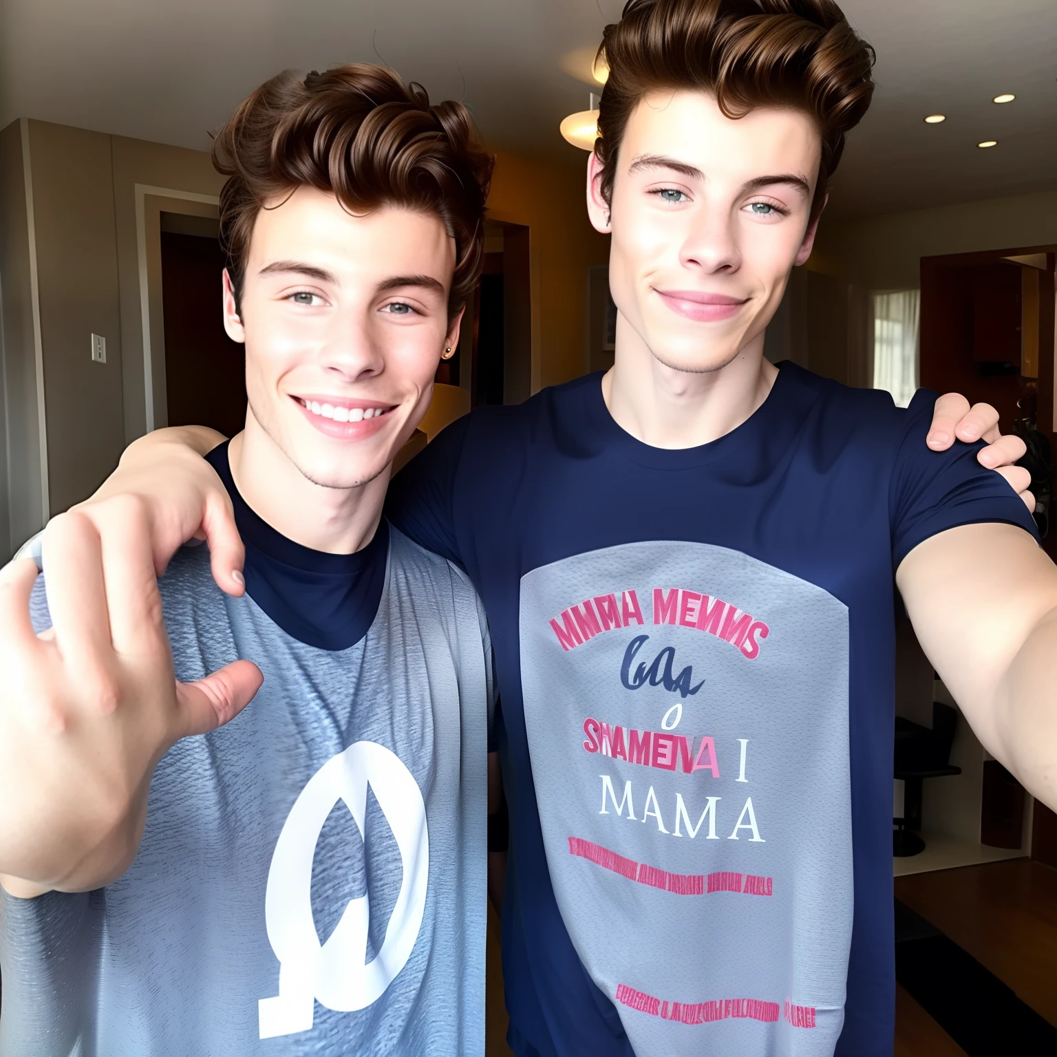 Shawn Mendes com uma camiseta escrito eu te amo Pedro